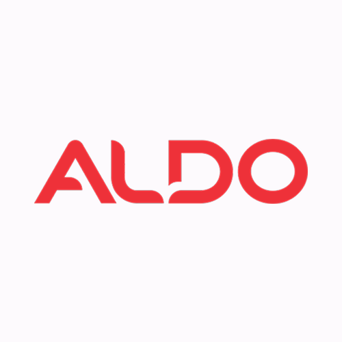 A imagem mostra o logotipo da ALDO em letras maiúsculas vermelhas em negrito sobre um fundo branco.