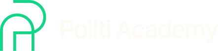 Logotipo da Politi Academy com um desenho abstrato verde à esquerda do texto "Politi Academy" em um fundo preto, perfeito para seu próximo webinário ou evento digital.